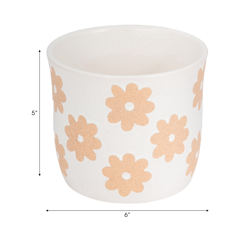 Sagebrook Home 6" Flower Power Planter, Black/White, White Tan