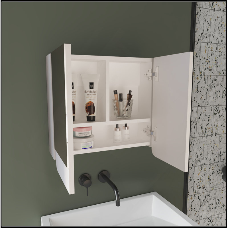 Luv Mirror Medicine Cabinet With Interior Shelves, Modern Bathroom Storage Solution And Organizer, White