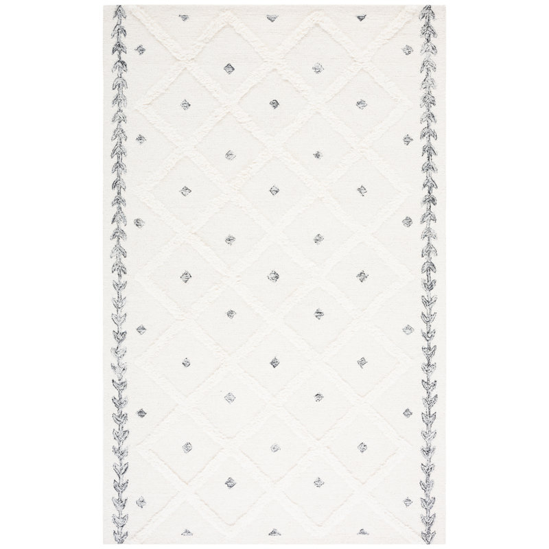 Schofields Hand Tufted Wool/Cotton Geometric Rug in Black/Ivory, Runner 2'3" x 8'