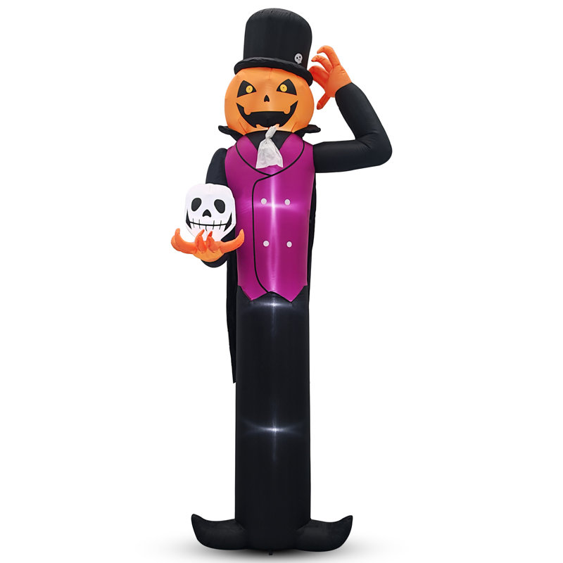 Citrouille géante de 12 pi tenant des décorations d'extérieur d'Halloween en forme de crâne