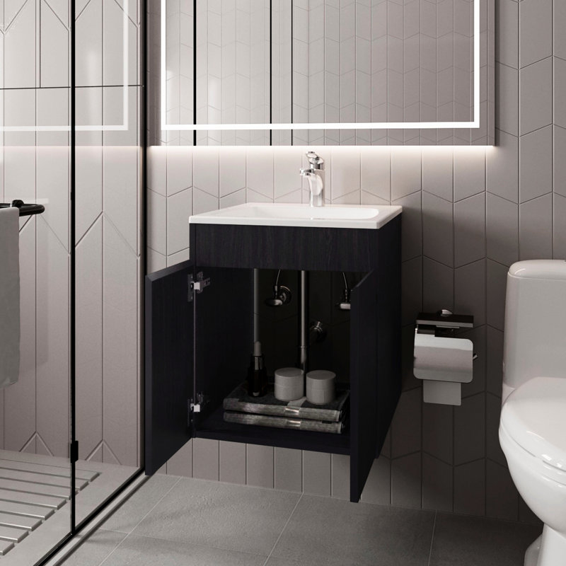 Meuble-lavabo de salle de bain avec deux portes et un lavabo sans couture - construction, polyvalent pour différents styles, lavabo intégré avec porte d'une largeur de 17,7 po, armoires, conceptions complémentaires à minimalistes, large