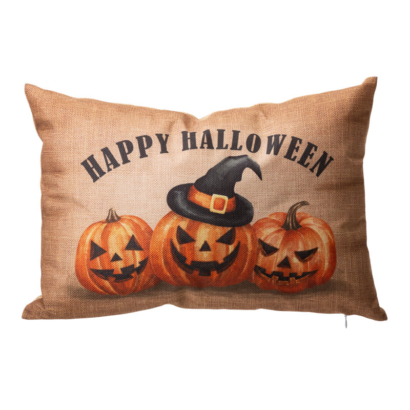 Coussin décoratif en fausse toile de jute Happy Halloween