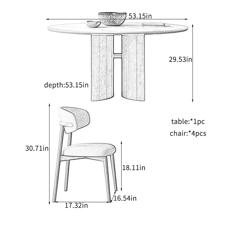 Modern Simple Rock Plate Dining Table Sets., 29.53"H x 53.15"L x 53.15"W