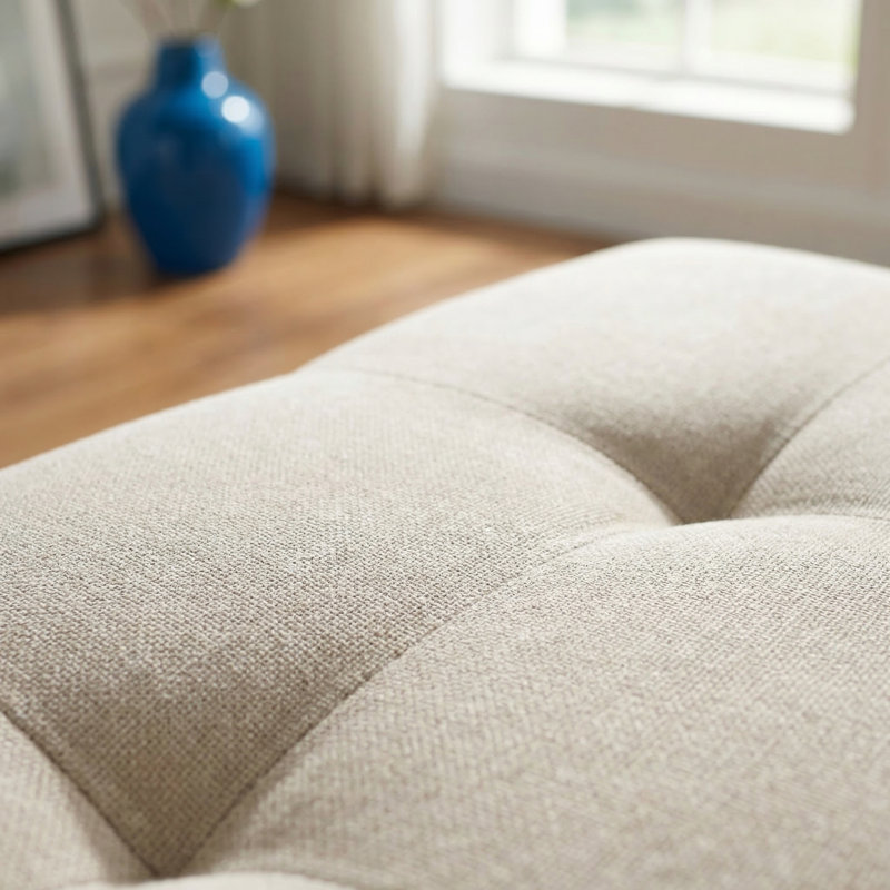 Repose-pieds gris et blanc avec rangement | Tissu non pelucheux | X-Stitching | Cadre en bois massif