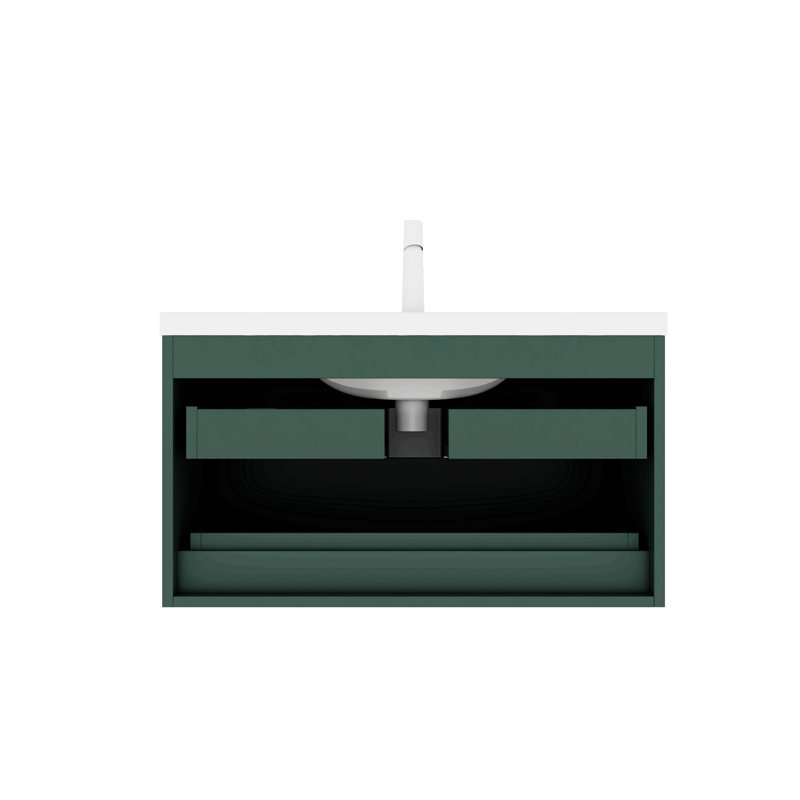 Meuble-lavabo de 36 po avec lavabo en céramique et meuble de rangement en rotin avec deux portes et un tiroir