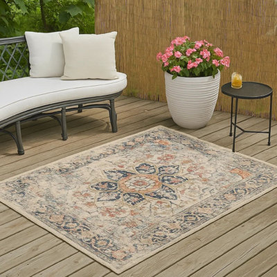 Tapis Jerry, intérieur / extérieur, médaillon, polyester, orange ivoire