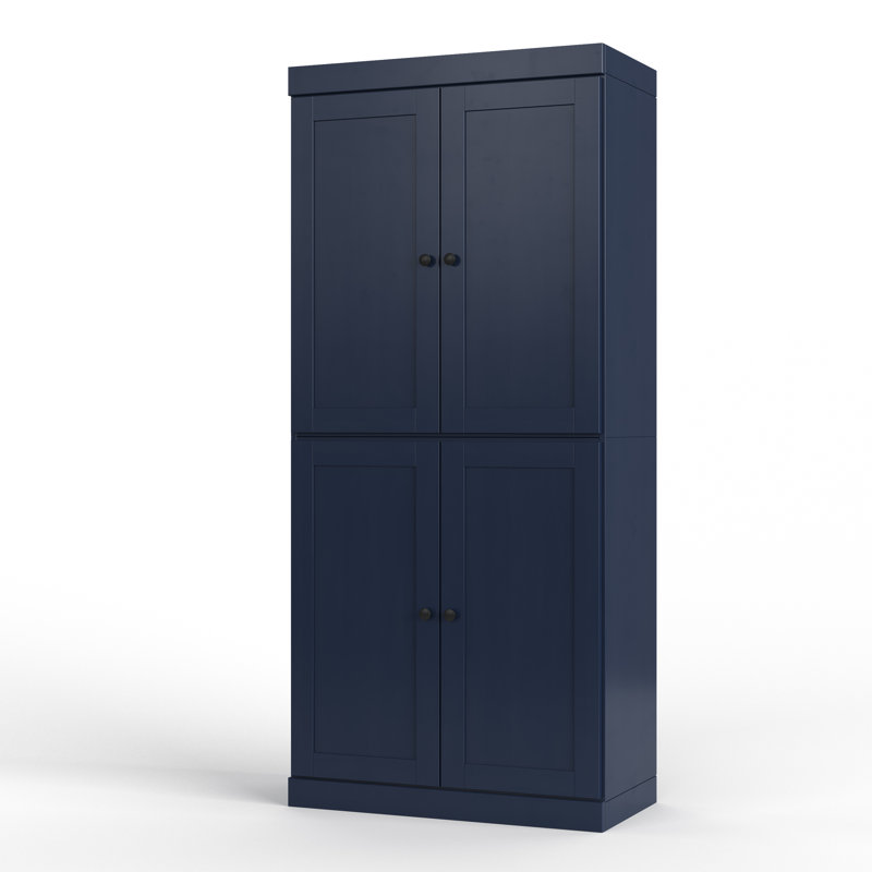 100% Solid Wood 32" Bathroom Storage Cabinet with Shaker Doors, 2-Drawers & Adjustable Shelves, Navy
