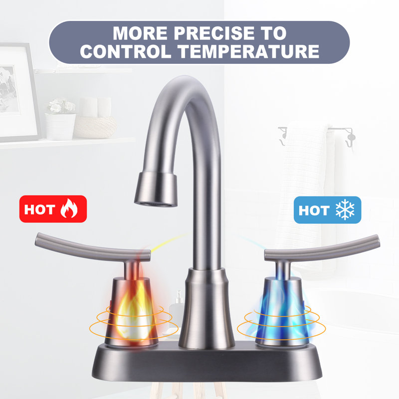 4 In. Centerset Double Handle Bathroom Faucet With Cupc Certified Supply Lines And Drain Kit Included, Nickel