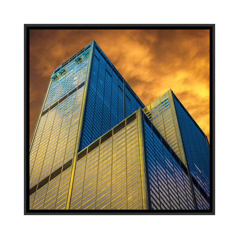 «Sears Tower» par Raymond Kunst, reproduction d'art graphique sur toile tendue, H 18 po x l 18 po x P 1,5 po, Pas de tapis