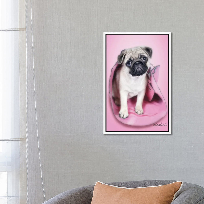 Pug In A Purse by Keith Kimberlin - Print on Canvas, White Framed, 66.04 cm H x 45.72 cm W