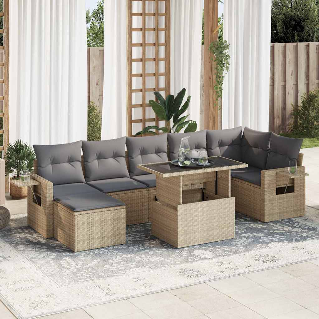 Vidaxl 8-Tlg. Garten-Sofagarnitur Mit Kissen Schwarz Poly Rattan