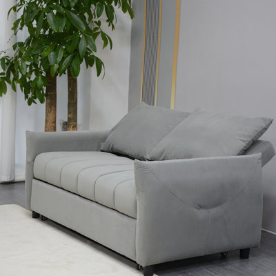 Convertible Loveseat Sofa Bed With Pull - Out Function, Adjustable Backrest, Velvet Upholstery, Side Pockets And Pillows For Living Spaces