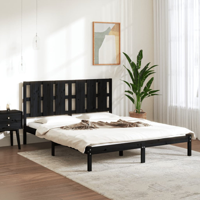 Nicol Solid Wood Bed, Black, King Size (5')