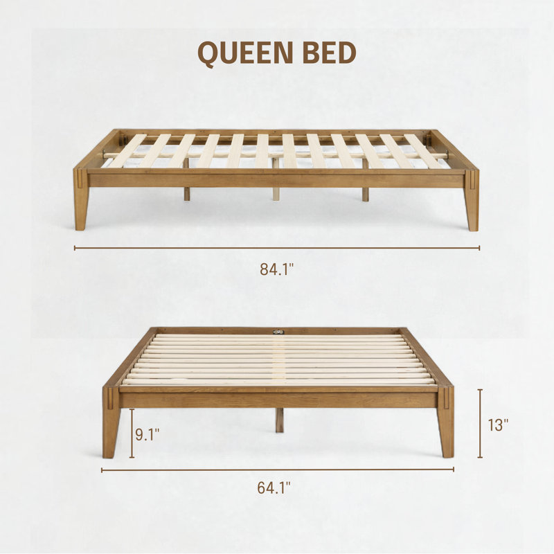 NTC Sapa Solid Wood Platform Bed Frame – Minimalist, Japanese Joinery, No Box Spring Needed, Silent Slats, Easy Assembly