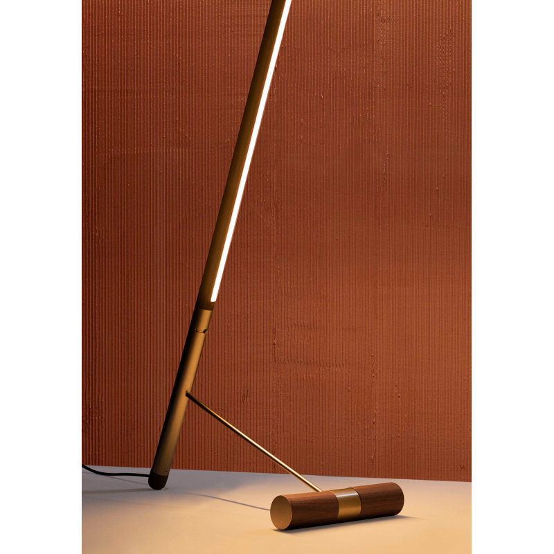 Linea LED Floor Lamp, Brass, Walnut
