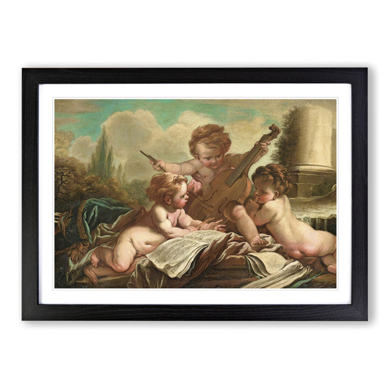 Three Cupids by Francois Boucher - Picture Frame Painting, Black, 48cm H x 65cm W x 2cm D