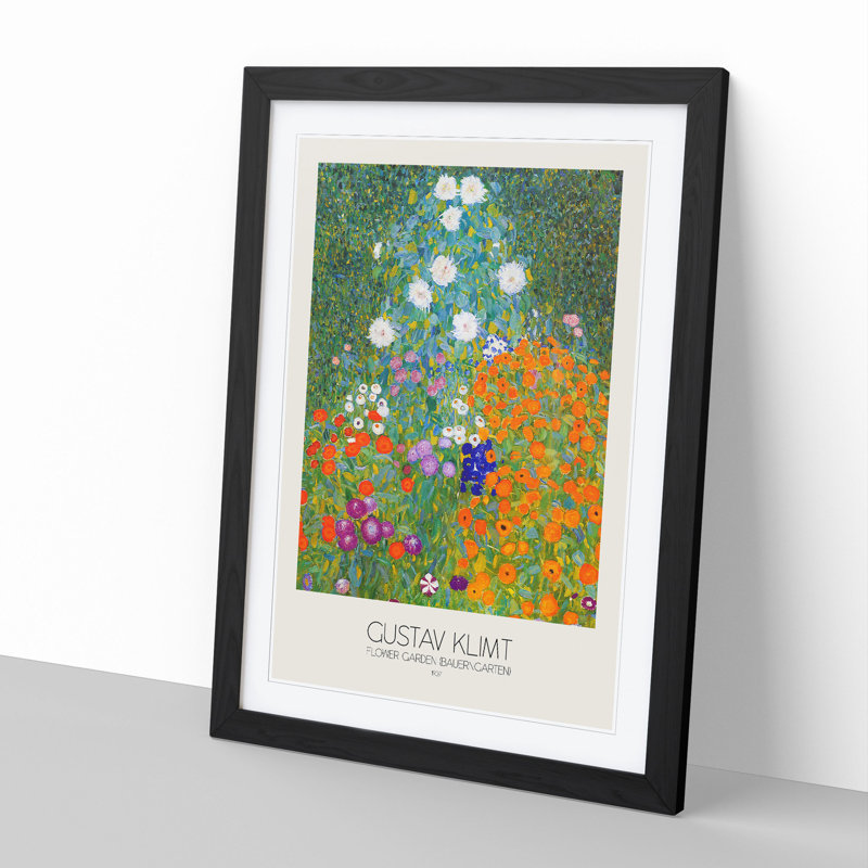 Flower Garden by Gustav Klimt - Picture Frame Painting, 36cm H x 27cm W x 2cm D, Black Framed