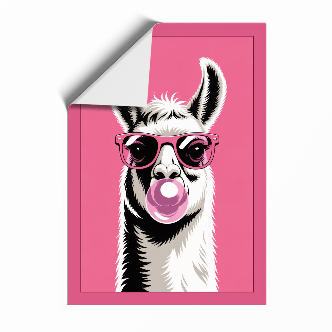 Llama Bubble Gum Modern - Framed Print
