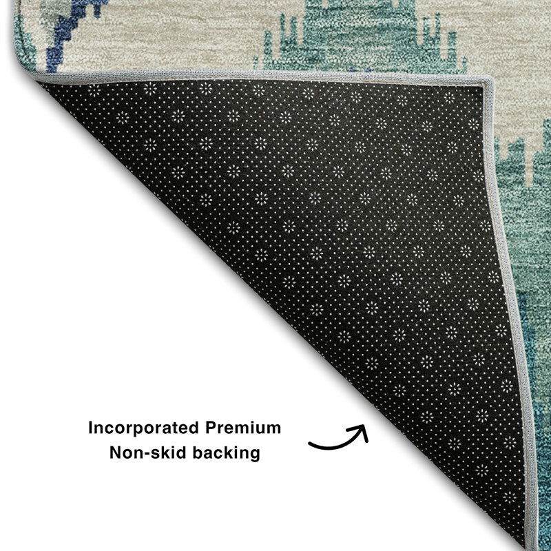 Premium Machine Washable Prisco Teal Rug, Rectangle 10' x 14'