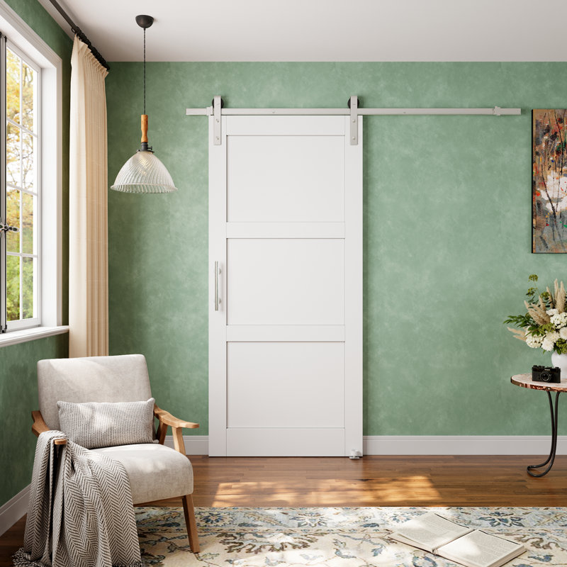 Porte de grange coulissante en bois 3-Lite White Core, 36 po x 80 po