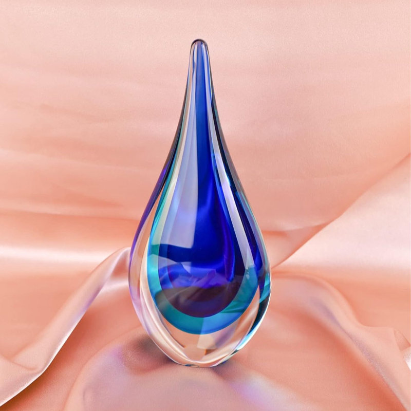 Presse-papier décoratif bleu en verre soufflé à la main 9 pouces