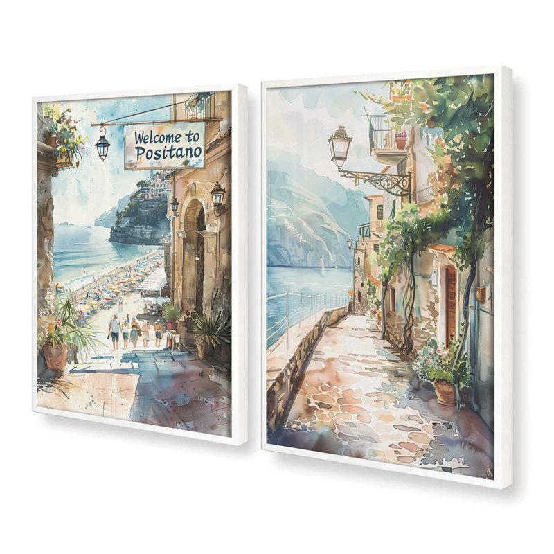 «Coastal Greeting», ensemble de 2 pièces encadrées par Azure Artisanal Studio, Blanc opaque, H 17 po x l 26 po x P 1,25 po