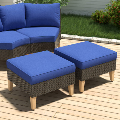 Tuule Polyethylene (PE) Wicker and Powder Coated Steel Outdoor Ottoman with Sunbrella® Cushion