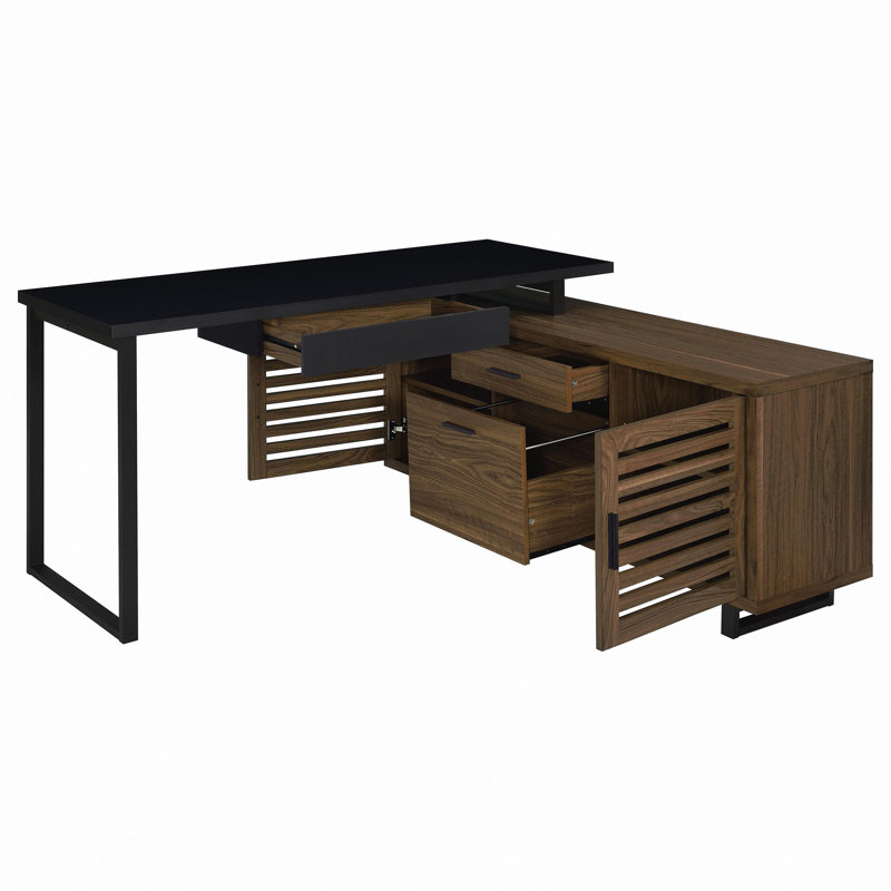Black And Walnut L-Shape Office Computer Desk