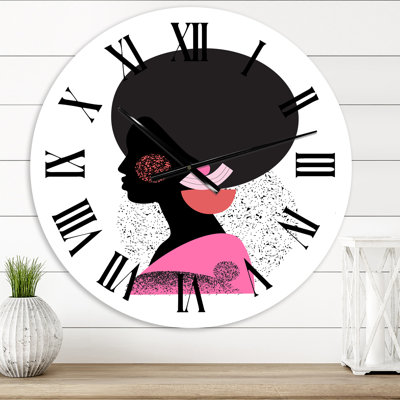Silhouette géométrique ethnique de l'Afro American I - horloge murale moderne