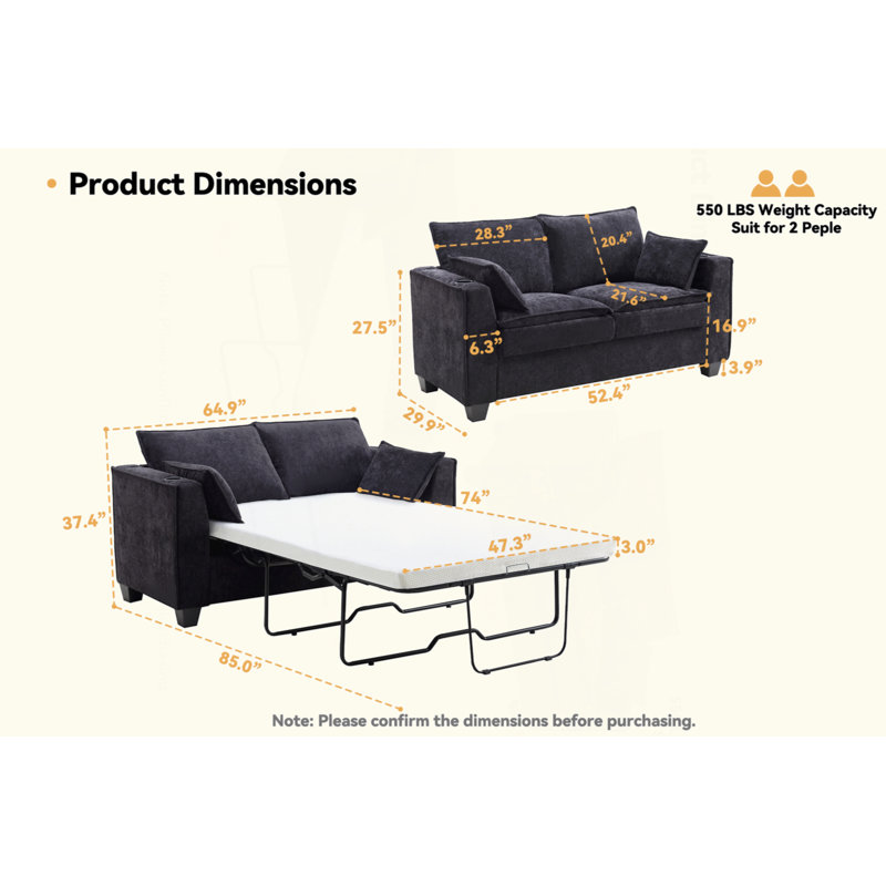 Pull Out Sofa Bed, Black