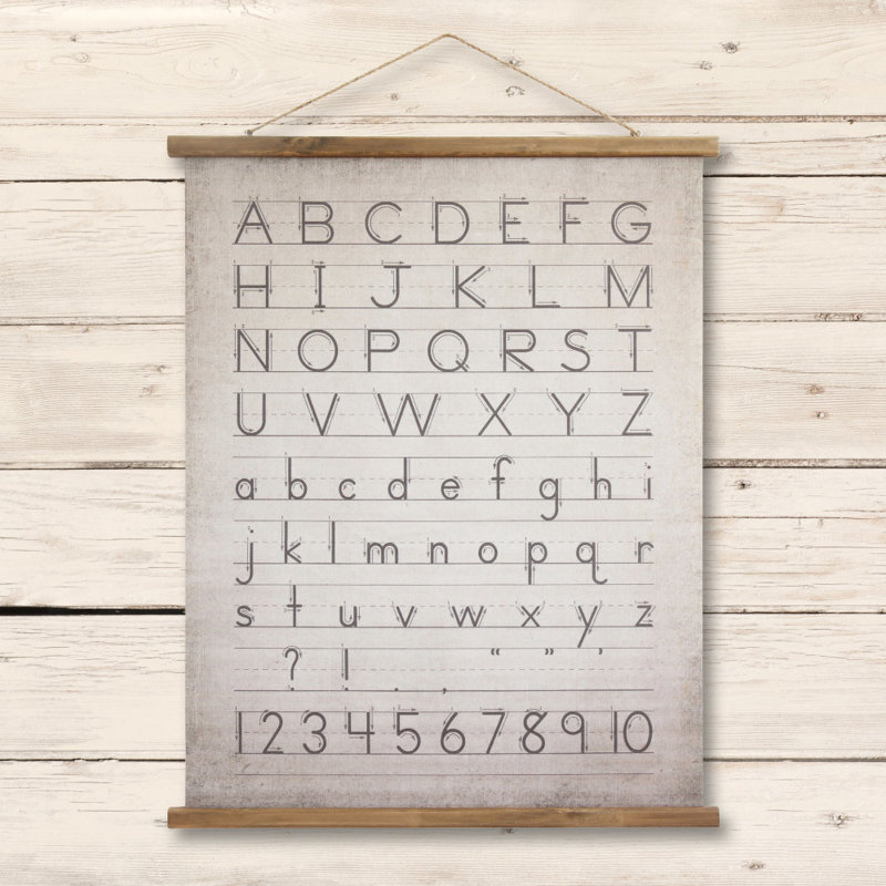 Holler Canvas and Wood Scroll Wall Decor with Alphabet, Numbers and Jute Hanger