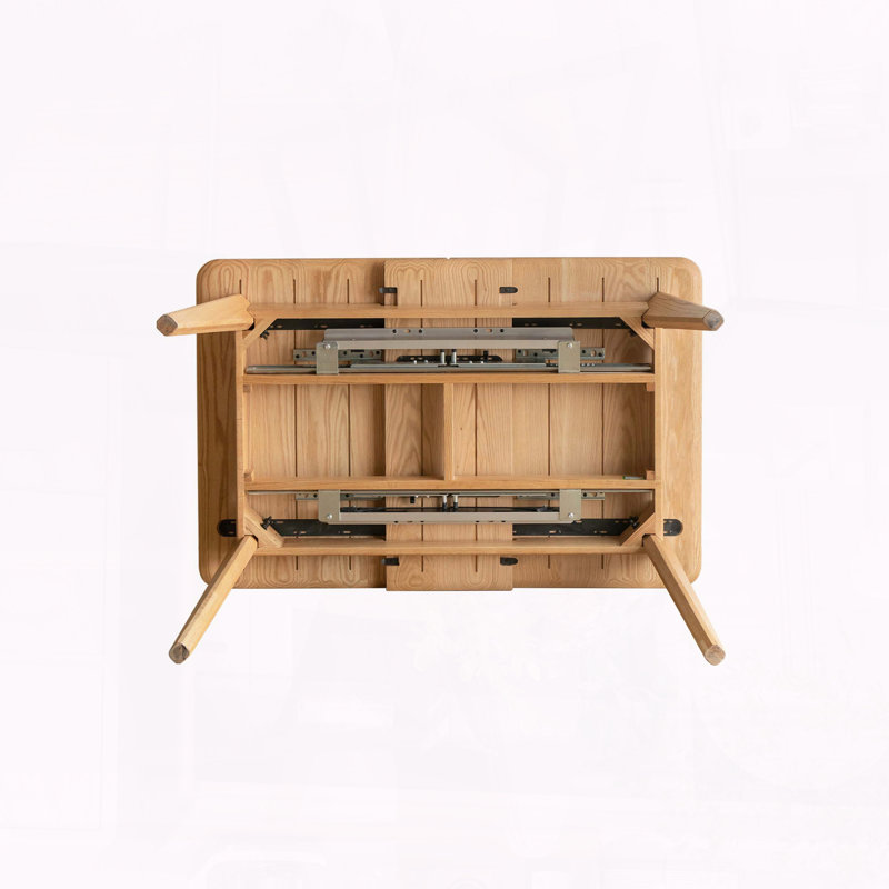 Natural Solid Oak Extendable Dining Table with Diagonal Legs and Metal Slide