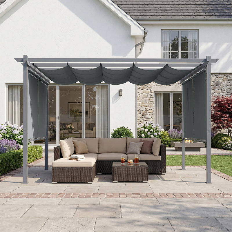 Aoodor Aluminum Pergola with Canopy, 12 ft. x 12 ft., Dark Gray