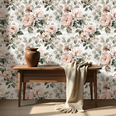 Papier peint auto-adhésif à peler et à coller, rosé floral transparent, auto-adhésif et amovible 17,7 po x 118 po (45 x 300 cm)