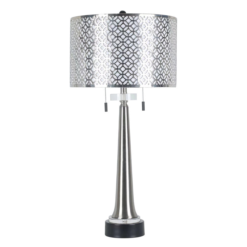 Argent Sultan - lampe de table en métal - nickel brossé, abat-jour blanc