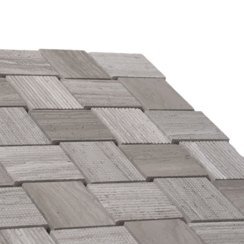 1.6 x 1.9 Marble Basketweave Mosaic Tile, Wooden Beige