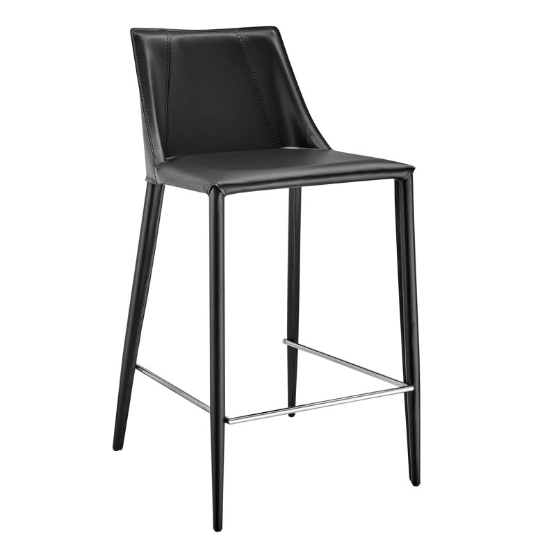 Tabouret de bar Carramar, Tabouret de comptoir (siège d'une hauteur de 26 p, Similicuir noir
