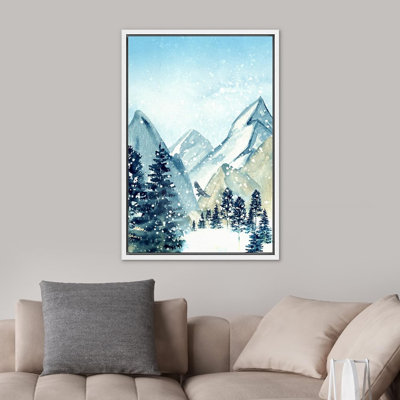 Paysage de forêt boisée «Winter Snow Pastel Watercolor Mountain» sur