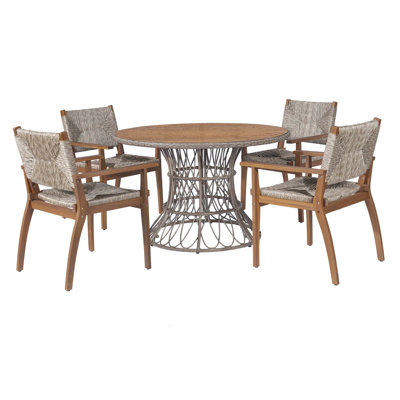 Chaise de salle à manger d'extérieur durable avec structure en bois d'acacia et siège en osier tissé à la main pour la terrasse, le jardin, le balcon et la terrasse.