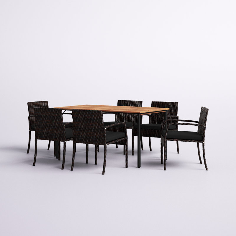 Ensemble de salle à manger rectangulaire pour 6 personnes 63 po de long avec coussins, Noir