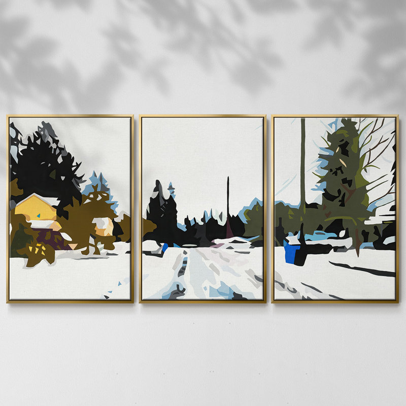 Hiver - Toile encadrée de plusieurs pièces, Or, H 24 po x l 48 po x P 2 po