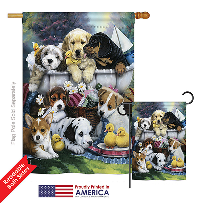 Temps de salle de bain, en polyester de 2 côtés 40 x 28 po, type d’animaux de compagnie ensemble de drapeau