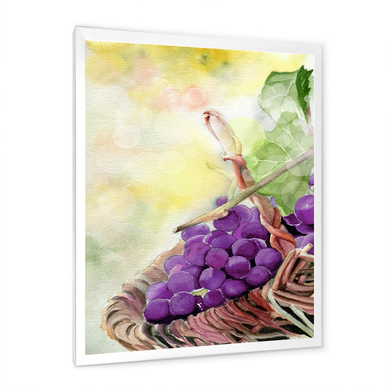 Grappe de raisin mauve - peinture sur toile, H 20 po x l 12 po x P 1 po, Cadre photo blanc