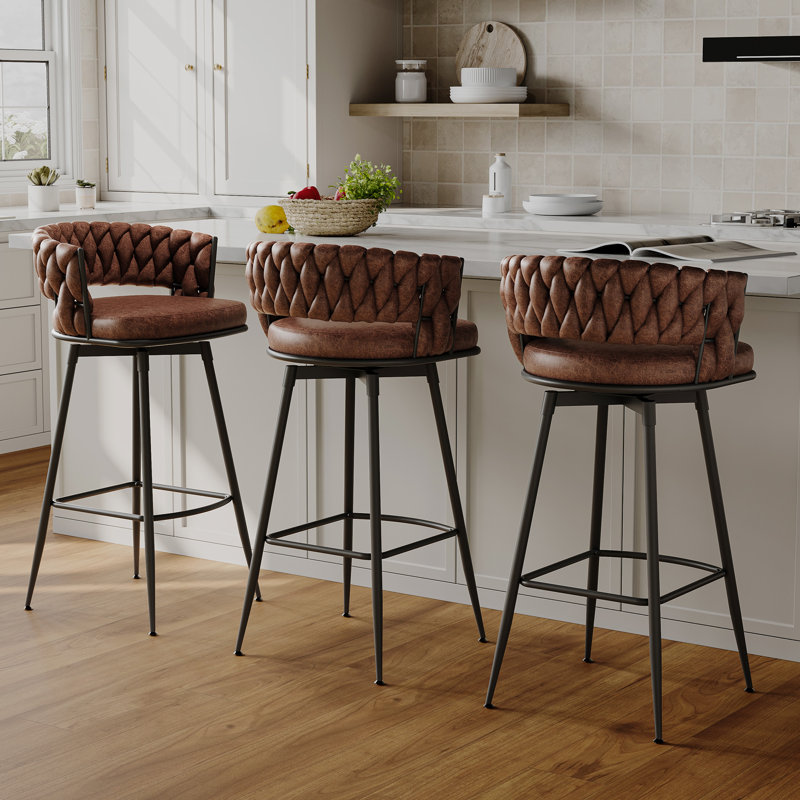 Modern Upholstered Swivel  Bar Stools&Counter stool with Low Back for Kitchen Island, Brown, Counter Stool (26" Seat Height)