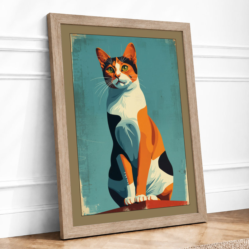 Calico Cat Geometric - Framed Print, A1 - 84.1 x 59.4 cm, Oak