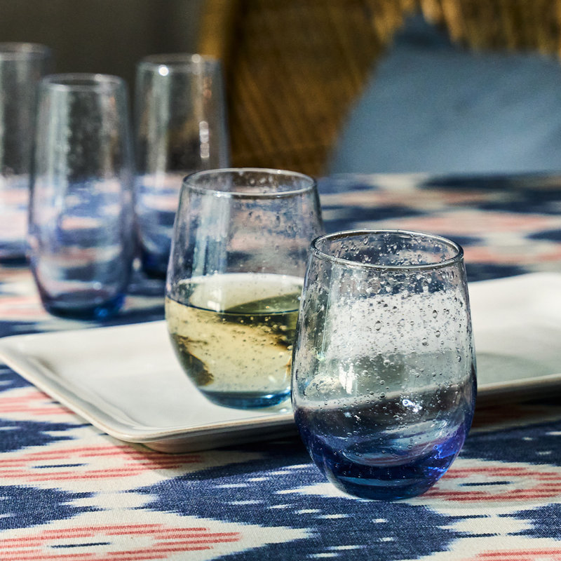 Provence Stemless Wine Glass, Clear/Chambray