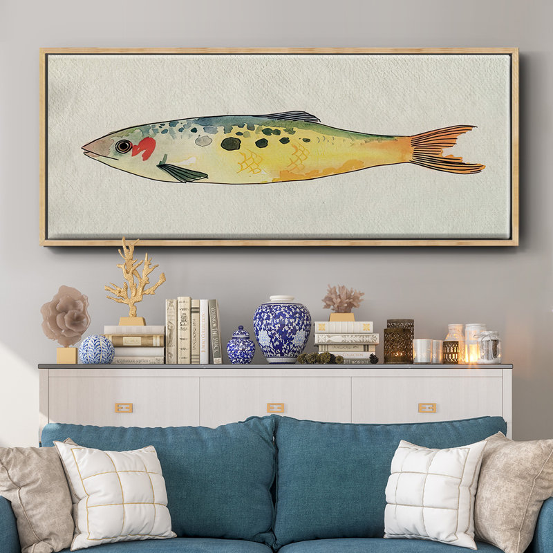 Poisson fantaisiste I - toile encadrée, H 8 po x l 20 po