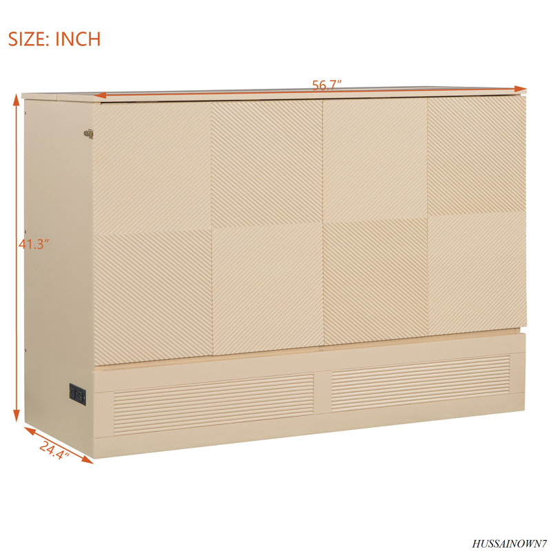 Lit escamotable avec tiroir et un ensemble de prises et de ports USB, design moderne, Lit double, Doré