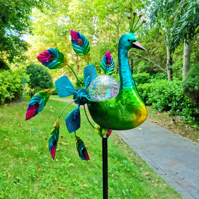 67" Multicolor Metal Peacock Style Outdoor Wind Spinner