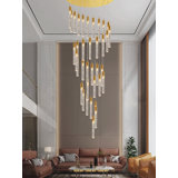 Lustre en cristal 12,5 pi avec 12 lumières à DEL et escalier en cristal Adelo